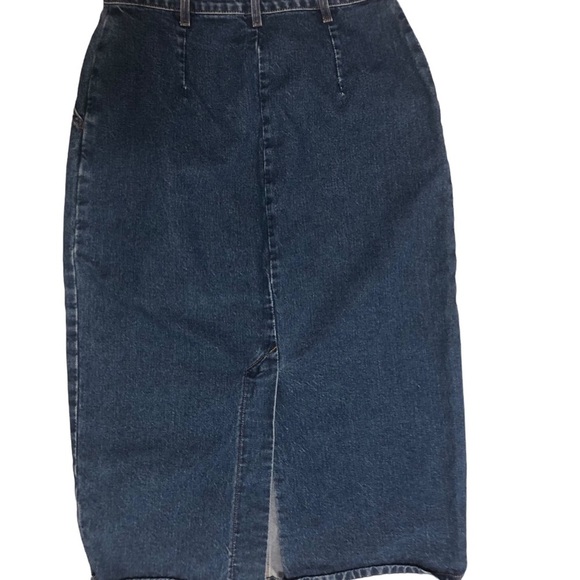 VTG Denim Midi Skirt Sz. 14 Modesty 100% Cotton Minimalist Back Split Runs Small - Picture 2 of 6